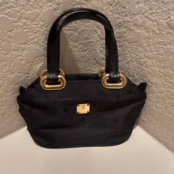 MCM Top Handle Nylon Tote Mini Bag Gold Hardwear Vintage Logo Print Y2K Style - Picture 1 of 15